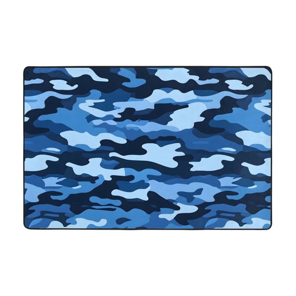 Flannel Non-Slip Mat Absorbent Soft To The Touch And Fine Fluff Not Fading Memory Foam Ball Vector Camouflage Pattern Blue_1 72"X48"