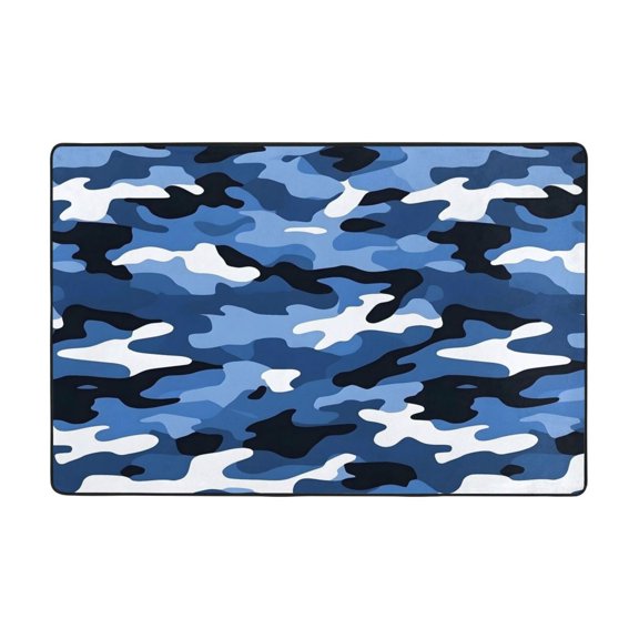 Flannel Non-Slip Mat Absorbent Soft To The Touch And Fine Fluff Not Fading Memory Foam Ball Vector Camouflage Pattern Blue_2 36"X24"