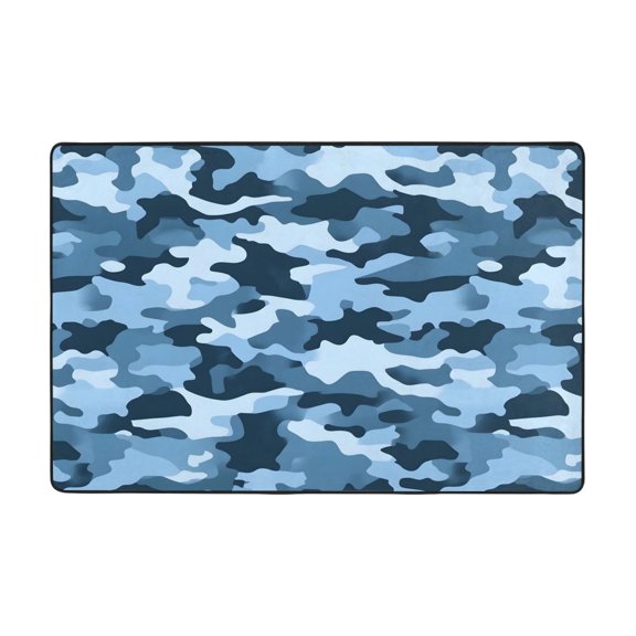 Flannel Non-Slip Mat Absorbent Soft To The Touch And Fine Fluff Not Fading Memory Foam Ball Vector Camouflage Pattern Blue_3 36"X24"