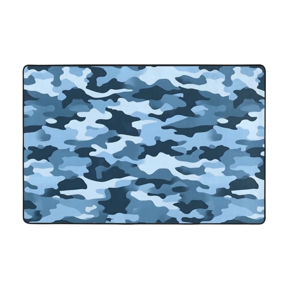 Flannel Non-Slip Mat Absorbent Soft To The Touch And Fine Fluff Not Fading Memory Foam Ball Vector Camouflage Pattern Blue_3 72"X48"