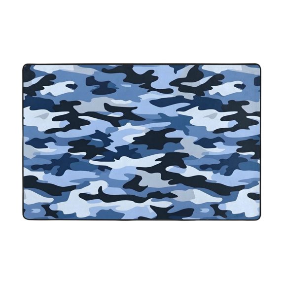 Flannel Non-Slip Mat Absorbent Soft To The Touch And Fine Fluff Not Fading Memory Foam Ball Vector Camouflage Pattern Blue_4 72"X48"