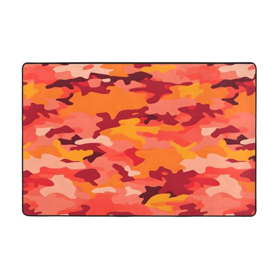 Flannel Non-Slip Mat Absorbent Soft To The Touch And Fine Fluff Not Fading Memory Foam Ball Vector Camouflage Pattern Orange Red_1 36"X24"