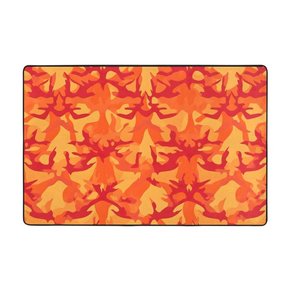 Flannel Non-Slip Mat Absorbent Soft To The Touch And Fine Fluff Not Fading Memory Foam Ball Vector Camouflage Pattern Orange Red_2 36"X24"