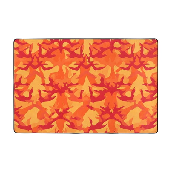 Flannel Non-Slip Mat Absorbent Soft To The Touch And Fine Fluff Not Fading Memory Foam Ball Vector Camouflage Pattern Orange Red_2 72"X48"