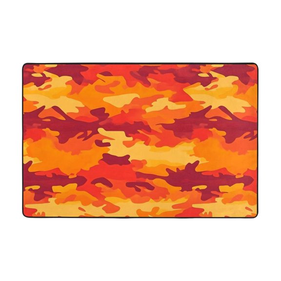 Flannel Non-Slip Mat Absorbent Soft To The Touch And Fine Fluff Not Fading Memory Foam Ball Vector Camouflage Pattern Orange Red_4 36"X24"