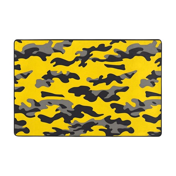 Flannel Non-Slip Mat Absorbent Soft To The Touch And Fine Fluff Not Fading Memory Foam Ball Vector Camouflage Pattern Yellow_1 36"X24"