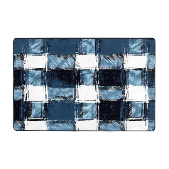 Flannel Non-Slip Mat Absorbent Soft To The Touch And Fine Fluff Not Fading Memory Foam Ball Mediumblue Houndstooth Buffalo Plaid Tartan Check Scotland Hand-Drawn Sketch_4 72"X48"