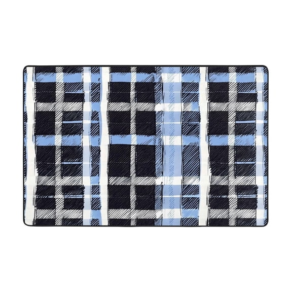Flannel Non-Slip Mat Absorbent Soft To The Touch And Fine Fluff Not Fading Memory Foam Ball Mediumblue Houndstooth Buffalo Plaid Tartan Check Scotland Hand-Drawn Sketch_3 72"X48"