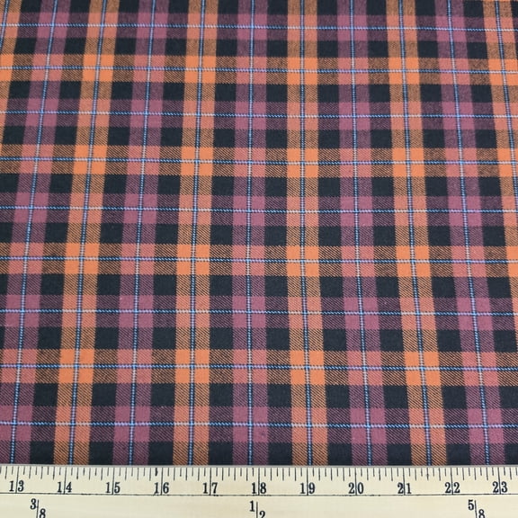Flannel Orange Mauve Black Plaid 58" Wide Yarn Dyed Woven Lightweight Shirting Flannel Fabric by the Yard (D275.43)