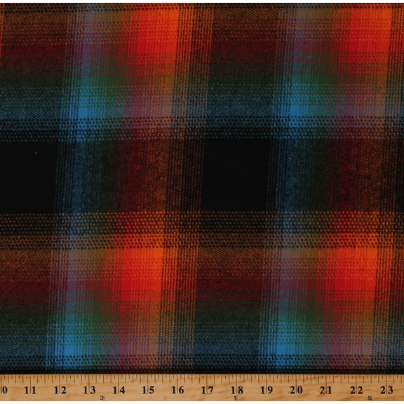 Flannel Orange Red Turquoise Green Black Plaid Stripes Cotton Flannel Fabric by the Yard (SRKF-17614-267ADVENTURE)