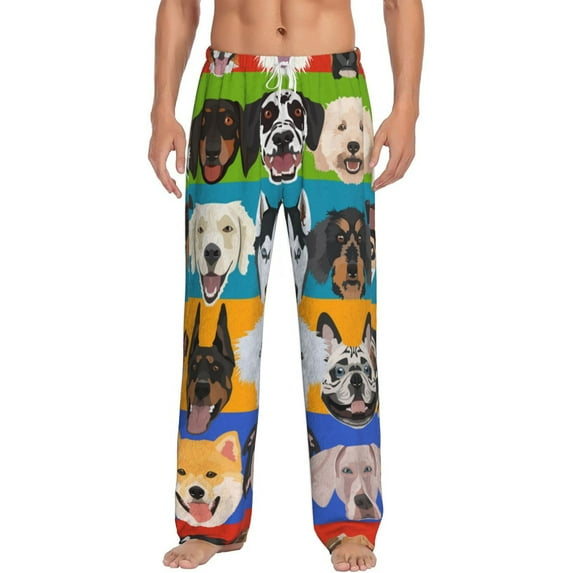 Flannel Pajama Pants Lounge Bottoms Soft Casual with Pockets, Colorful Dog Dogs Pattern