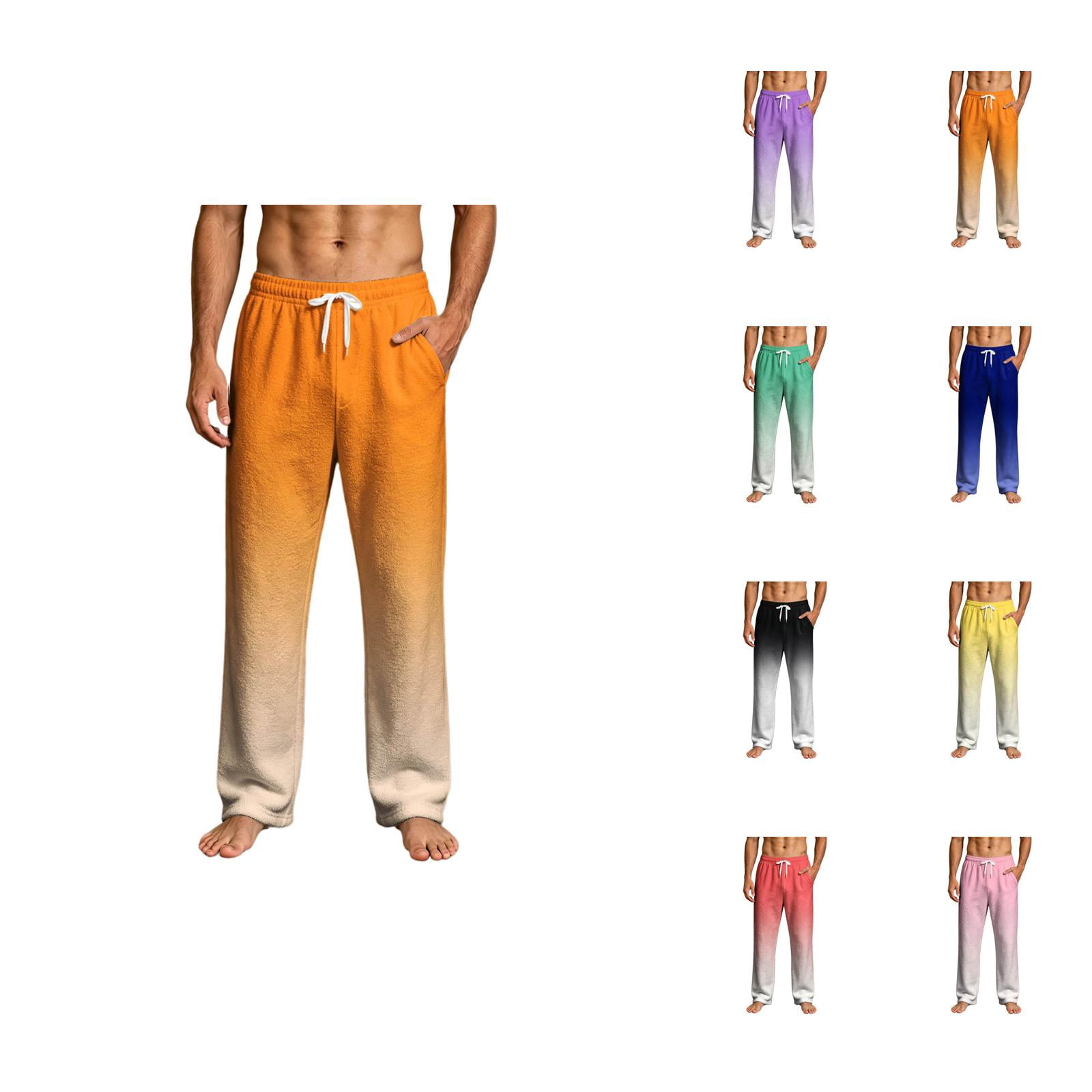 Flannel Pajama Pants Men Fall Winter Elastic Waist Gradient Color Sleep ...