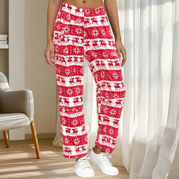 Flannel Pajama Pants Women Brushed Soft Plush Elastic Waist Sleepwear with Pockets Print Cozy Winter Warm Thermal Pajama Bottoms