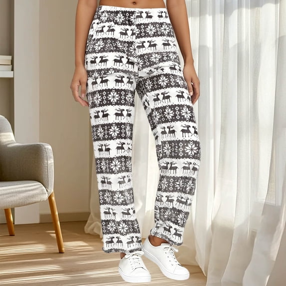 Flannel Pajama Pants Women Brushed Soft Plush Elastic Waist Sleepwear with Pockets Print Cozy Winter Warm Thermal Pajama Bottoms