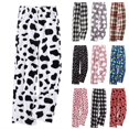 thumbnail image 1 of Flannel Pajama Pants Women Funny Cow Print Fuzzy Pj Bottoms Elastic Waist Straight Wide Leg Sleep Pants with Pockets, 3XL, 1 of 8