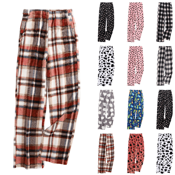 Flannel Pajama Pants Women Funny Fuzzy Bottoms With Pockets Soft Flannel Fleece Elastic Waist Straight Wide Leg Loose Fit Comfy Lounge Home For Sleep