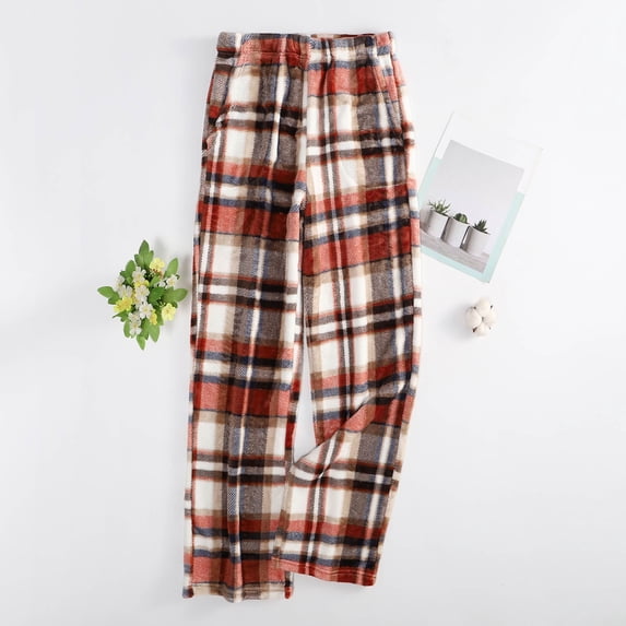 Flannel Pajama Pants Women Funny Printed Fuzzy Pj Bottoms Elastic Waist Straight Wide Leg Sleep Pants with Pockets