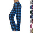 thumbnail image 1 of Flannel Pajama Pants Women Soft Christmas Plaid Sleep Lounge Pj Bottoms Casual Drawstring Elastic High Waisted Pajama Pants Loose Wide Leg Sleepwear,Royal Blue,3XL, 1 of 6