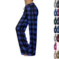 thumbnail image 1 of Flannel Pajama Pants Women Soft Christmas Plaid Sleep Lounge Pj Bottoms Casual Drawstring Elastic High Waisted Pajama Pants Loose Wide Leg Sleepwear,Dark Blue,S, 1 of 6