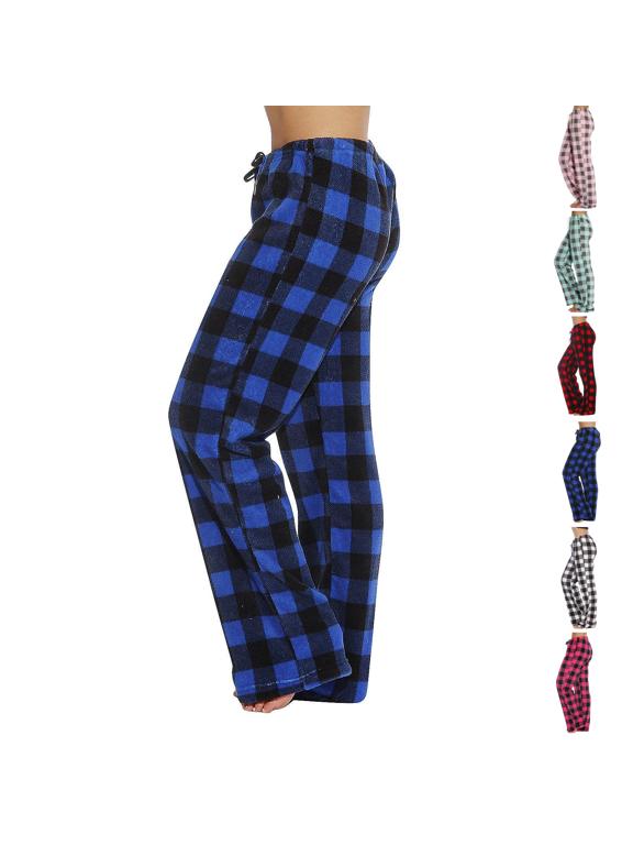 Flannel Pajama Pants Women Soft Comfy Fleece Buffalo Plaid Pj Pants Winter Warm Casual Pajama Bottoms Y2k Clothes Blue 2XL