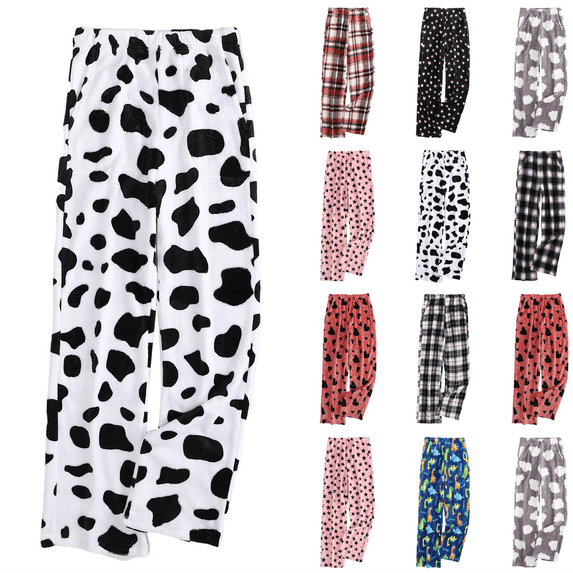 Flannel Pajama Pants Women Warm Fuzzy Plaid Print Loungewear Bottoms with Side Pockets for Sleeping and Lounging