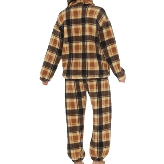 Flannel Pajama Set for Women Long Sleeve Lace Collar Sleepwear Soft Warm Loungewear 2 Piece Cozy Winter Nightwear