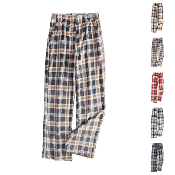 Flannel Pajama Women's Soft Fuzzy Cute Plaid Pj Pants Comfy Wide Leg Lounge Sleepwear with Pockets Brown M