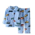thumbnail image 1 of Flannel Pajamas Boys 2 Piece Fleece Sleepwear Set Cute Car Button Down Top Pants Thick Long Sleeve Loungewear, 1 of 3