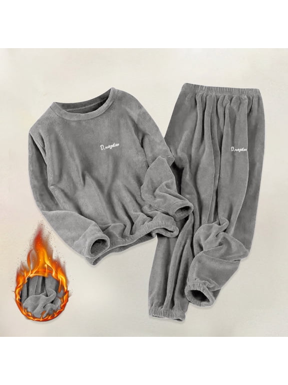 Flannel Pajamas for Women Set,Fuzzy Cozy Warm Sleepwear Fluffy Pjs Sets Long Sleeve Fall Winter Cute Crewneck Loungewear Fleece Sherpa Plush Pullover Tops and Sleep Pant 2 Piece Thermal Outfits Grey