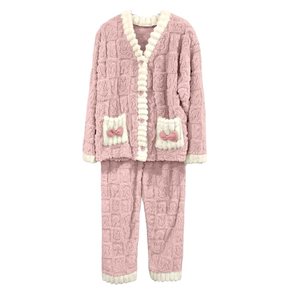 Flannel Pajamas for Women Set Soft Loungewear Long Sleeve Warm Pyjamas Winter Sleepwear Outfit