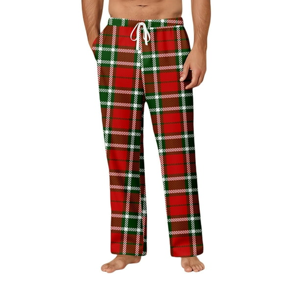 Flannel Pants for men, Flannel Pants with Side Pockets and Adjustable Drawstring Green 2XL