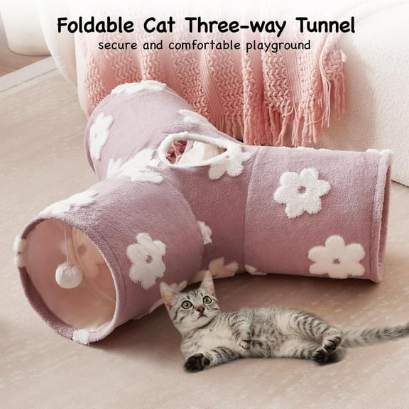Flannel Pet  Tunnel with 3 Ways to , Collapsible  Toy for Indoor Cats, Dog Bed Alternative
