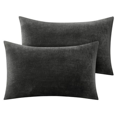 Flannel Pillowcases Standard Set of 2, Super Soft Fleece Pillow Case Cover with Zipper for Bedroom, Sofa, Couch,Luxury Cozy Fuzzy-Dark grey
