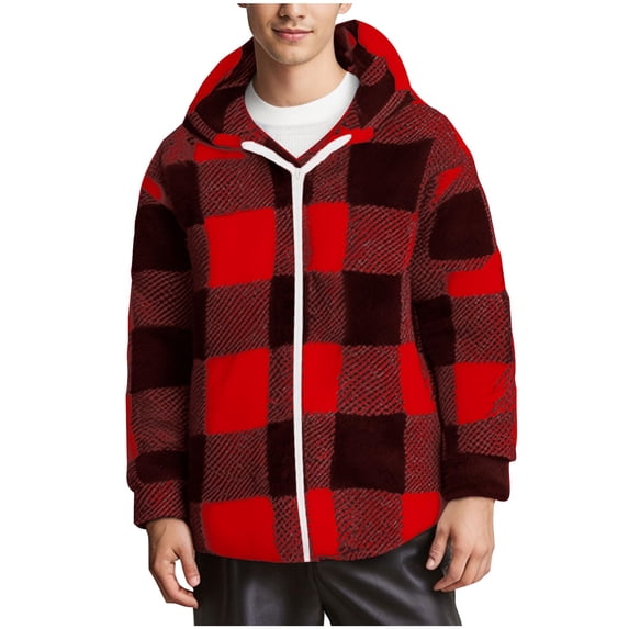 Flannel Plaid Jacket For Men - Long Sleeve Button Down Fleece Jackets Winter Hooded Warm Flannel Shacket 2026