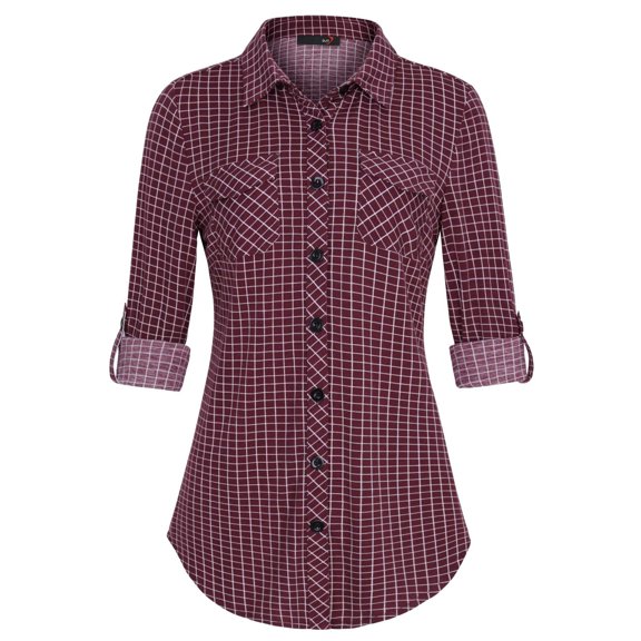 Flannel Plaid Jackets for Women Long Sleeve Button Down Tunic Shirts Loose Fit Casual Fall Winter Warm Plaid Coat