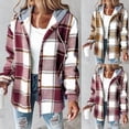 thumbnail image 1 of Flannel Plaid Jackets for Women with Hood Button Down Lined Shacket Jacket Loose Fit Long Sleeve Casual Fall Winter Warm Plaid Coat, 1 of 6