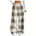 thumbnail image 1 of Flannel Plaid Pants Women Soft Warm Christmas Holiday Pajama Pant Wide Leg Loose Casual Sleep Pjs Bottoms (5XL, Khaki), 1 of 7