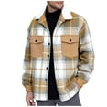 thumbnail image 1 of Flannel Plaid Shacket Mens Jackets Button Up Lapel Collar Pockets Long Sleeve Wool Blend Coat Winter Fall Outwear (XL, Yellow), 1 of 5