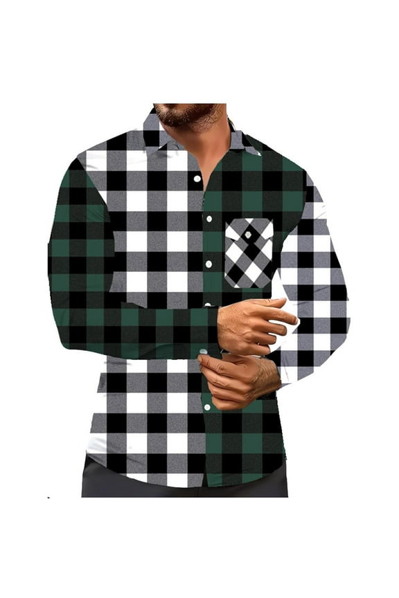 Flannel Plaid Shirt Men Long Sleeve Button Down Checked Casual Shirt Warm Fall Winter Lumberjack Style Pocket Workwear Smart Dressy Blouse