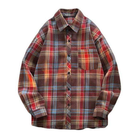 Flannel Plaid Shirts for Men Long Sleeve Shirt Casual Fall Shirt Jacket Regular Fit Button Down Tshirts Lightweight Fashion Tops