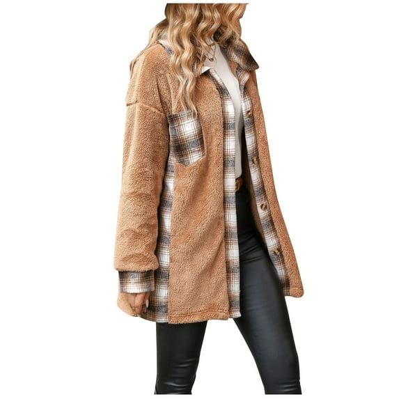 Flannel Plaid Thick Coat Winter Coat for Warmth Button down Warm and Fuzzy Fleece Jacket Women's Casual Button Down Long Sleeve Shirt Jacket Coats with Pocket Strendy Cardigans