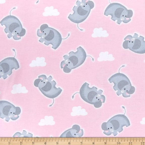 Flannel Print Elephants & Clouds, Fabric by the Yard