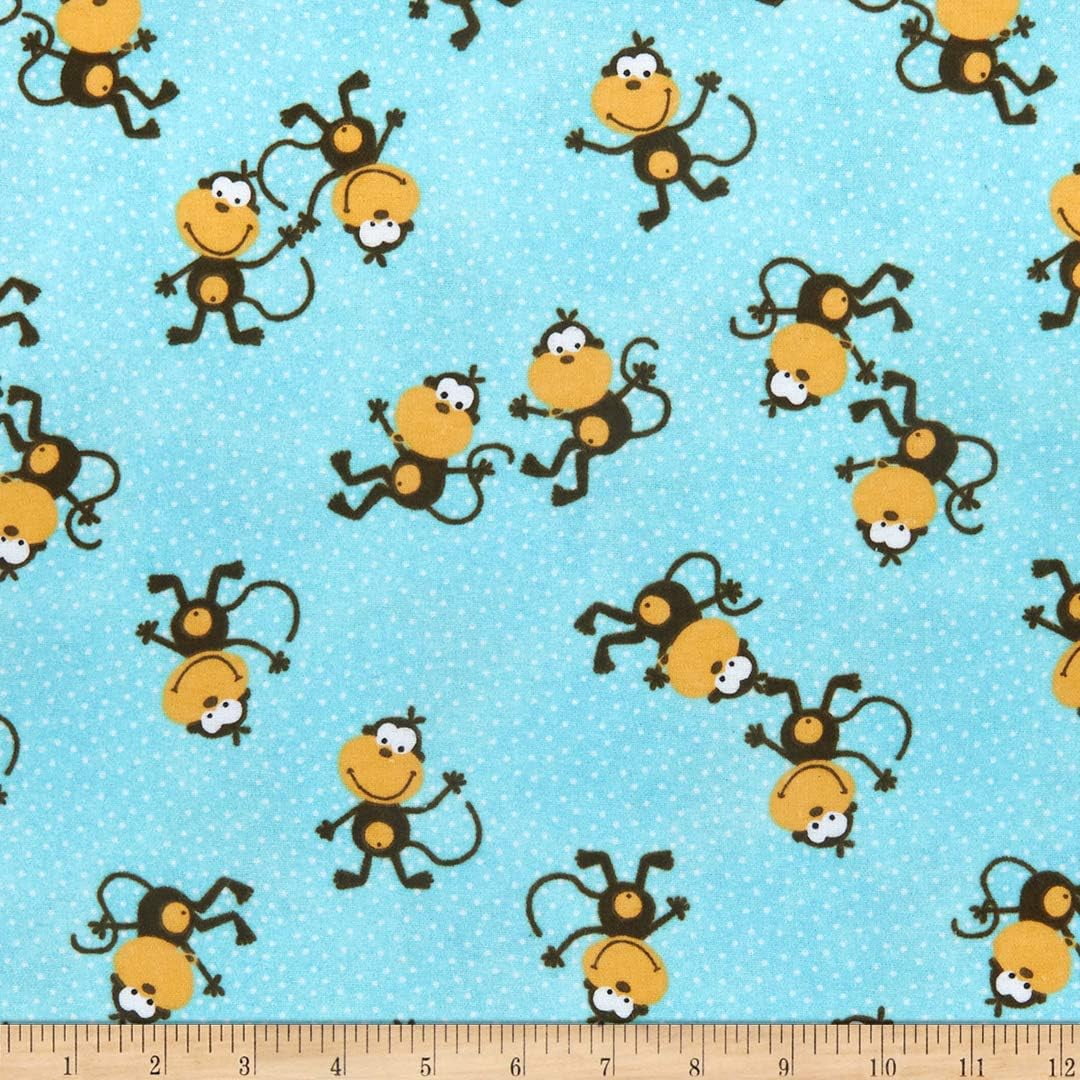 Flannel Print Monkey Toss On Microdot, Fabric by the Yard