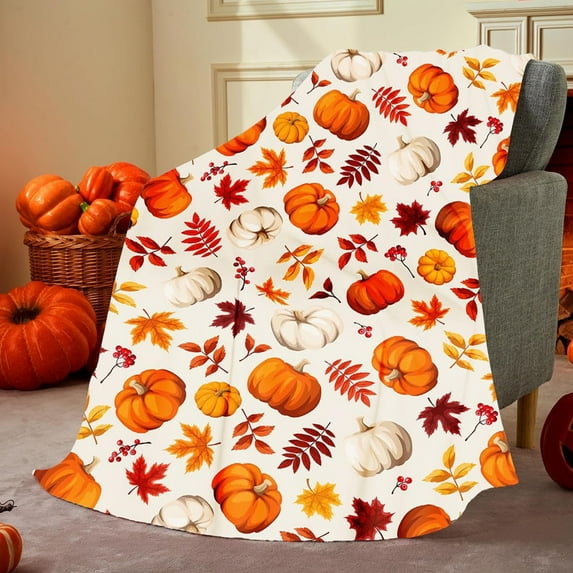 Flannel Pumpkin Throw Blanket - Lightweight Warm Sofa Cover Seasonal Fall Decor Reversible Soft Bed Accent Holiday Gift Home Decor(A-6*6*1Inch)