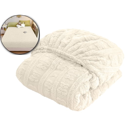 Flannel Quilted Elastic Bed Sheet, Plush Stretchable Velvet Bed Cover, Winter Full Size Thick Solid Color Fitted Sheet with Knitted Cuff
