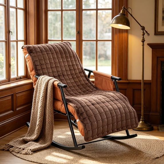 Flannel Recliner Pad for Chair Seat and Backrest Cushion Set | Warm Soft Thickened Cover for Home Office Nap | Rocking Chair Cushion with Full Coverage Non-Slip Design