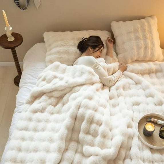 Flannel Reversible Throw Blanket - Multipurpose Furry Blanket Plush Fleece Blanket for Sofa,Bed & Travel, Camping, Gift