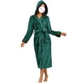 thumbnail image 1 of Flannel Robes for Women Hooded Fuzzy Knee Lenght Bathrobe Long Sleeve Fluffy Fuzzy Cute Warm Robe with Belt, 1 of 6