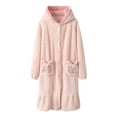 thumbnail image 1 of Flannel Robes for Women Plush Hooded Comfy Bathrobe Long Sleeve Soft Fleece Shower Spa Robe with Pocket Housecoat, Pink, L, 1 of 5