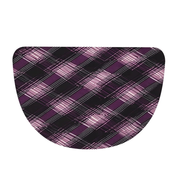 Flannel Semi Circular Floor Mat Water Absorbent Non Skid Rug Non Shedding Thick Comfort Mat For Front Door Patio Laundry Office 19"X30"(48x76cm) Argyle Plaid Darkorchid_4